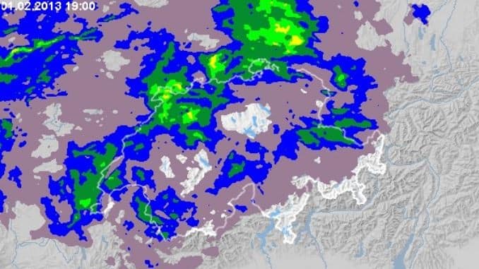 Radar météo : précipitations le 1er février 2013 à 19h.