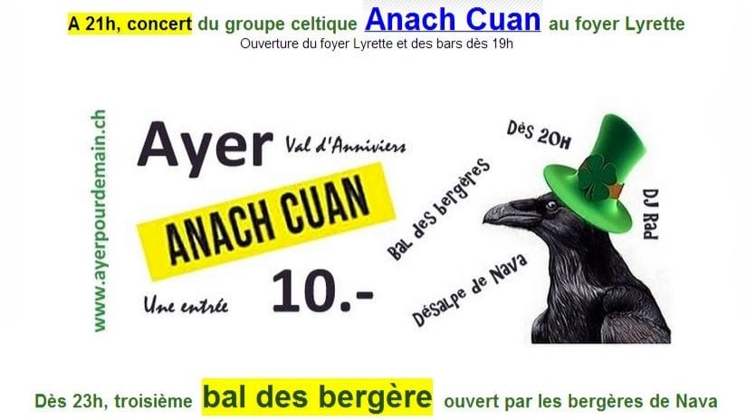 Affiche événement: Concert Anach Cuan, bal des bergères, Ayer.