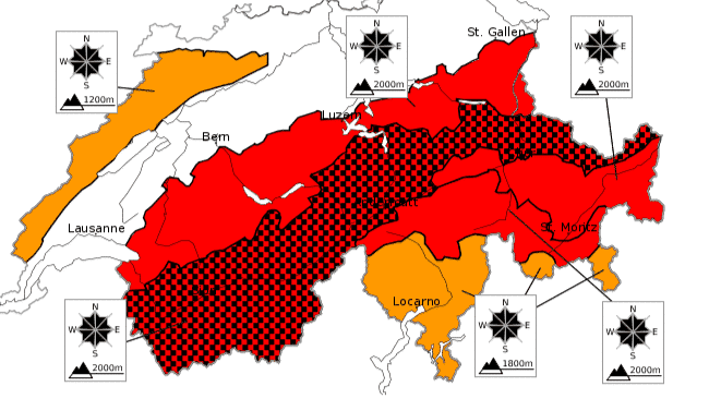 Carte des dangers d'avalanches en Suisse