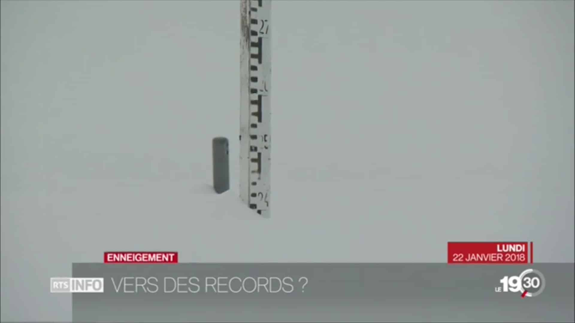 Jauge de neige et texte sur les records d'enneigement.
