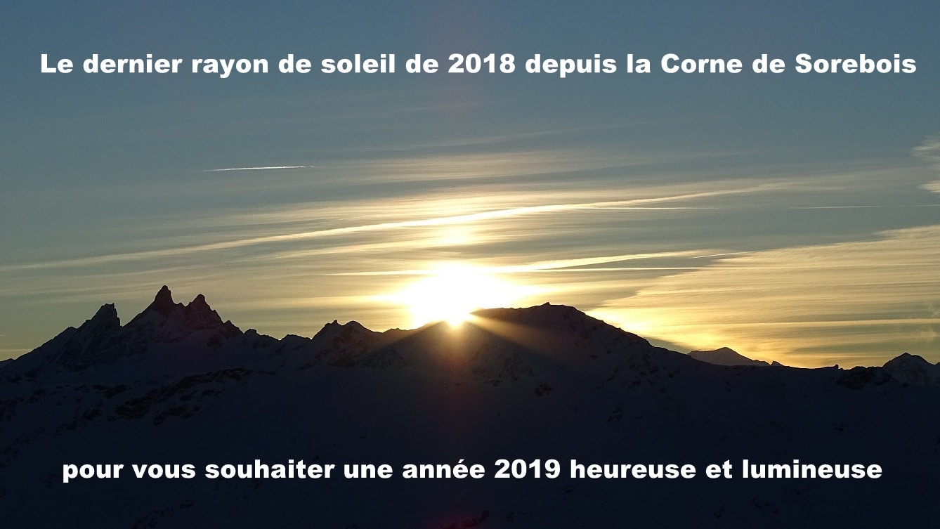 Coucher de soleil 2018 sur les montagnes enneigées, Corne de Sorebois.