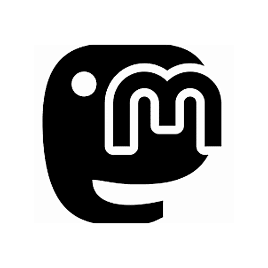 Logo Mastodon : tête d'éléphant stylisée noire avec un M.